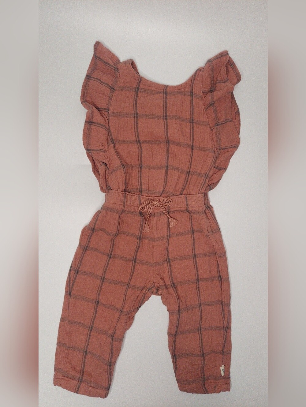 Rust Plaid Ruffle-Sleeve One-Piece for Kids